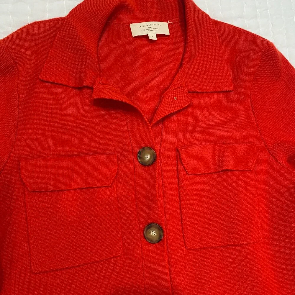 Sézane Betty Cardigan Coral Red - Picture 2 of 6